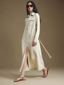 Ontre 2025 Modern Urban Style, Cream Yellow, Soft & Comfortable Fabric, Utility Pockets, Cinched Waist Fitted Design, Front Opening, Women's Shacket, Lapel Collar, Business Casual, Office Commute, Daily Wear, Autumn/Winter