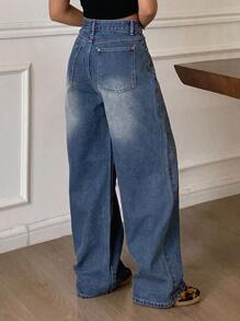 Livesso Women's Loose Casual Straight-Leg Jeans, Autumn/Winter New Arrival - Blue - View 2