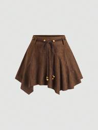 Sweetra Kunstsuede einfarbiger Damenrock mit Gürtel