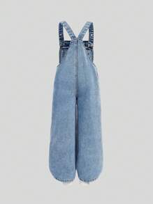 SHEIN 年轻女孩 Y2K 新款花卉心形彩虹涂鸦可爱印花时尚休闲柔软牛仔连体裤（不含 T 恤）、女孩宽松直筒牛仔裤连体裤、女孩秋冬装、返校返校节街头服饰