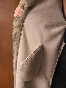 MOTF PREMIUM 中长款宽松仿皮草大衣，秋冬 - 摩卡棕 - 查看 8