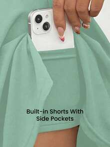 SHEIN Sports 女式纯色高腰口袋运动短裙 - 薄荷綠 - 查看 8