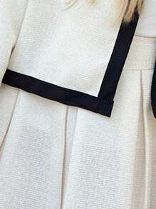 SHEIN Elladie kids 2 件套年轻女孩可爱蝴蝶结装饰黑白短袖夹克和舒适可爱的秋冬裙子套装