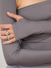 COUREZ Long Sleeve Top /Y2K Going Out Fall Women Clothes Fall Clothes Cute Winter Sexy Going Out Tops Fall Tops - Grey - View 6