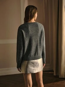 MOTF PREMIUM RHINESTONE AND FAUX PEARLS DETAIL SWEATER - Grey - View 4