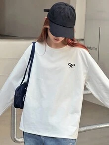 Dazy Kids 少女宽松休闲T恤，蝴蝶刺绣设计，秋季基本款