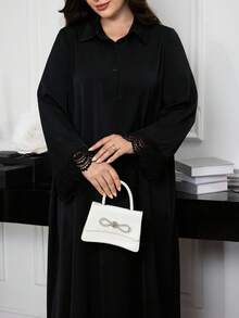 SHEIN Najma Vestido largo modesto y cómodo con bordados y patchwork para mujer de talla grande