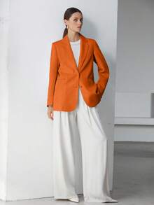 EURMUSE Decor Pocket Single Breasted Blazer Workwear  - Burnt Orange - View 2