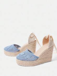 Styleloop Scarpe da donna con zeppa e platform intrecciate, stile bohémien con suola spessa