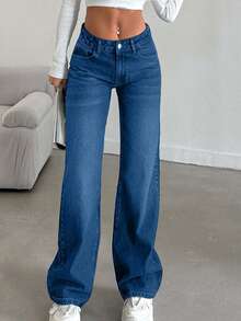 SHEIN Tall LOW RISE STRAIGHT CYT WOMEN BLUE JEAN, Tall Women - Blue - View 6