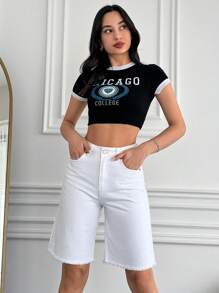 EURMUSE 100%Cotton Rigid, Hem Detailed Bermuda Short - White - View 4