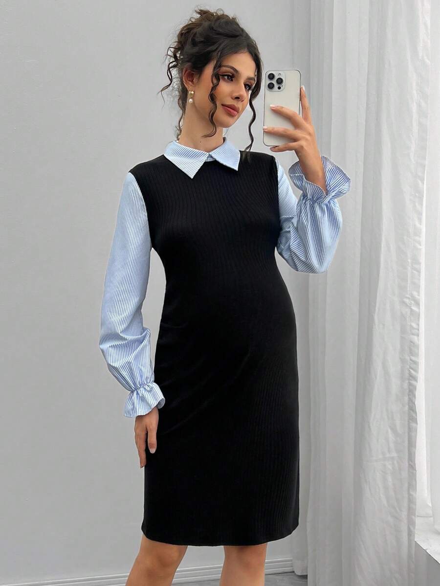 Momance Casual Long Sleeve Fitted Maternity Dress, Suitable For Everyday Wear