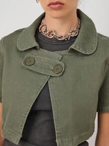 COUREZ 短袖露脐宽松牛仔上衣/Y2K风外出可爱春季性感上衣 - 綠色 - 查看 5