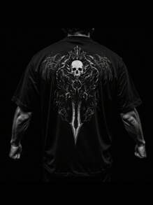 Manfinity Sport PWRUP Herren Lässig Rundhals Skelett Muster Kurzarm Sport Top, Sommer