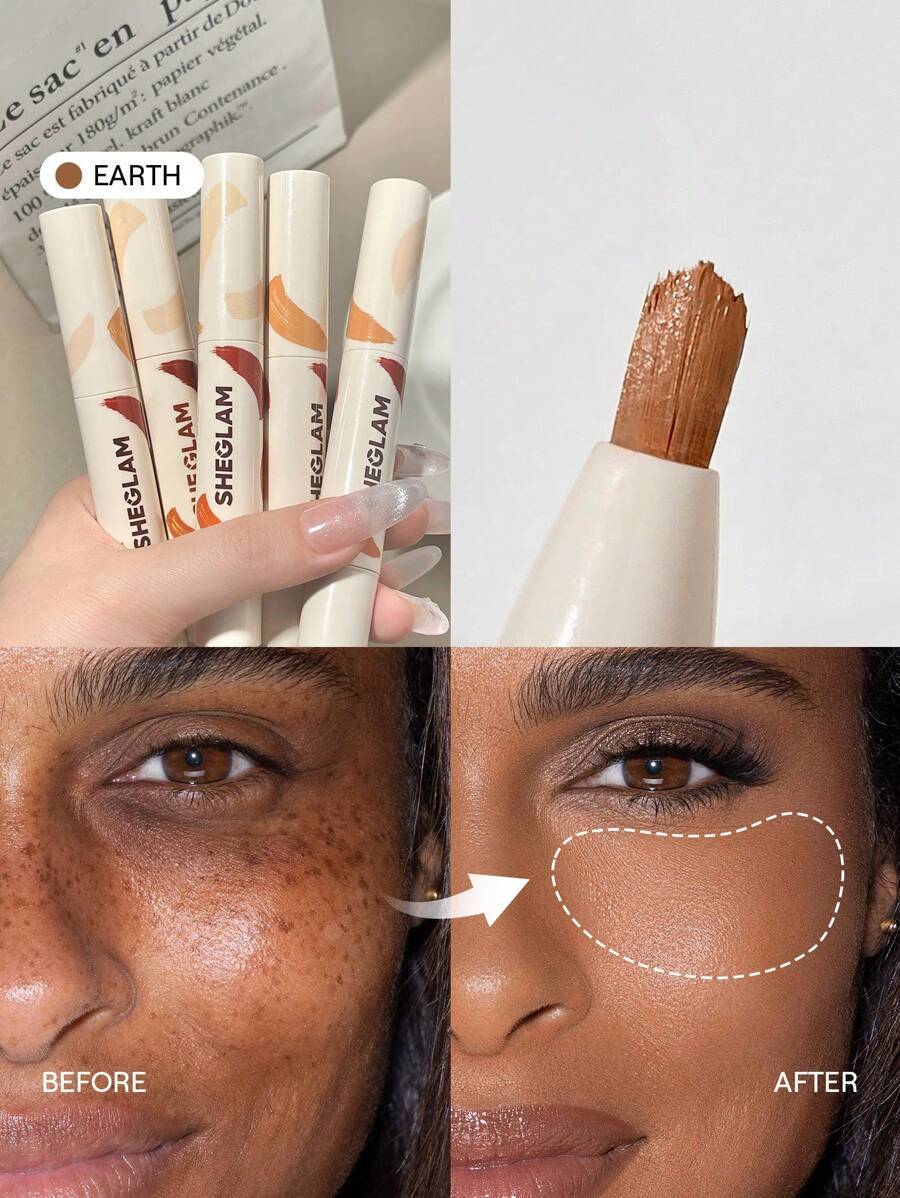 SHEGLAM Perfect Skin High Coverage Concealer-Earth 20 Shades Liquid Concealer Brush Moisturizing Weightless All-Day Hydrate Concealer Makeup Brand Beauty Makeup Face Paint Cosmetic For Women Girls Perfect For Winter Spring Ideal For Y2K Fancy Fashion Suitable For Birthday Gift Party Ready Best Color - Earth - View 1