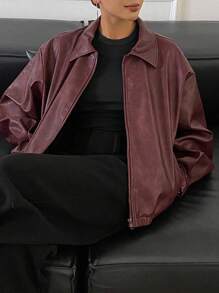 DAZY 女士休闲长袖拉链常规夹克，适合日常穿着，秋季女装皮夹克女式外套