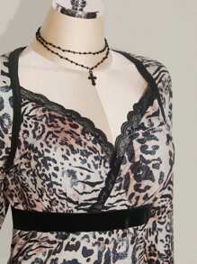 SHEIN ICON Oversize Leoparden-Muster V-Ausschnitt Langarm Y2K Vintage Strick-Top - Verschiedenfarbig - Übersicht 7