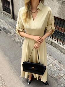 Elyressa Váy midi xòe thắt eo màu vàng dành cho nữ - Vàng nhạt - Xem 1