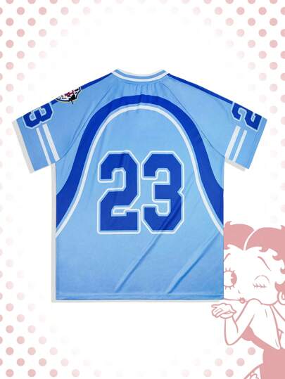 Betty Boop | ROMWE Camiseta de manga corta de fútbol para hombres, adecuada para uso diario en primavera/verano
