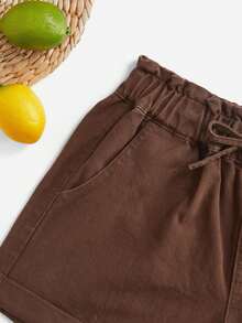 EMERY ROSE Women's Solid Color Elastic Waist Pocket Cuffed Casual Denim Shorts, Versatile For Summer