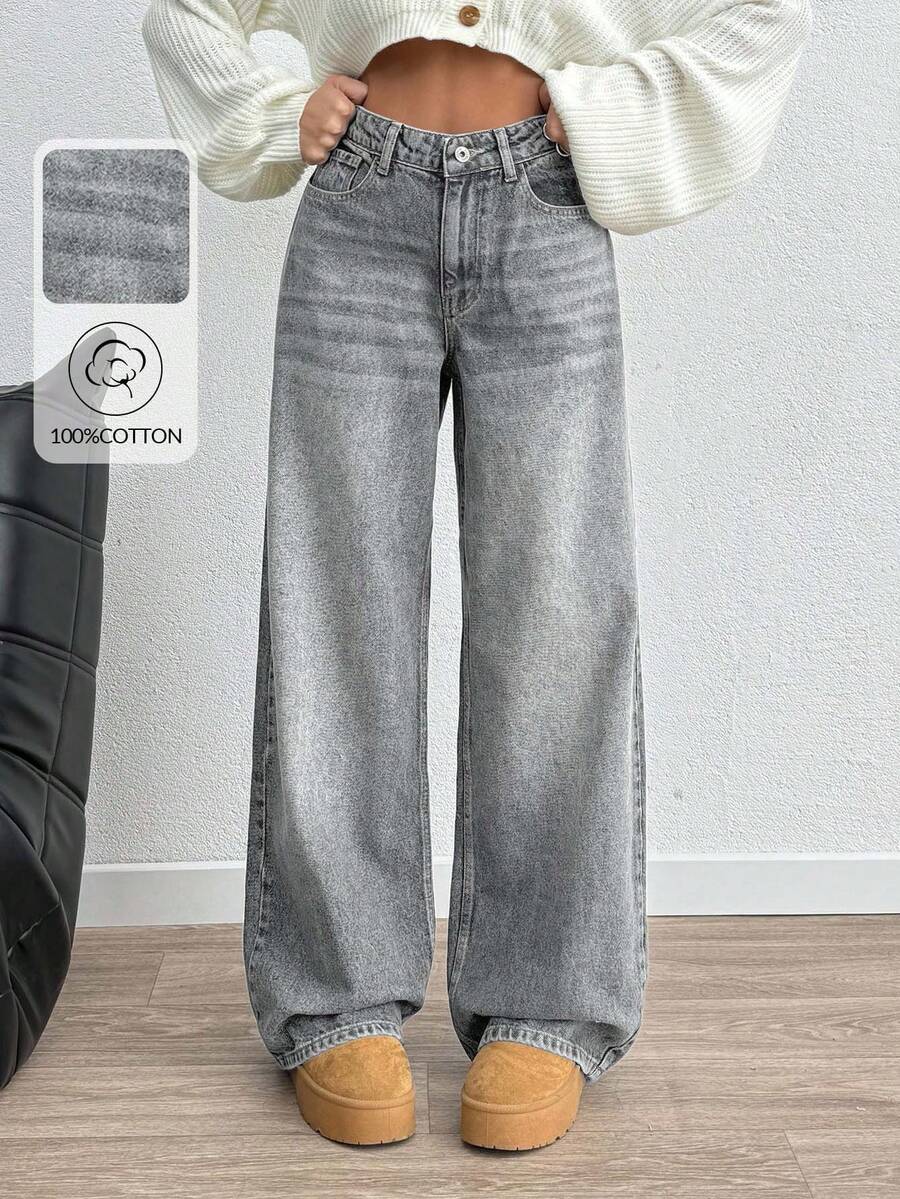 EURMUSE HIGH RISE WIDELEG Y2K STYLE LOOSE FIT WOMEN JEAN - Grey - View 1