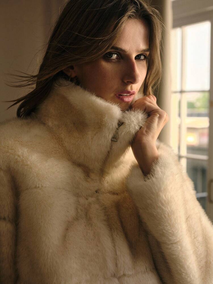 ZIP UP FAUX FUR COAT, FALL WINTER