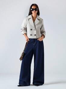 LYSMO 2025 新款极简主义秋季女式风衣，通勤双排扣风衣，适合外出、返校、毕业、街头服饰和斯德哥尔摩风格，适合返校、返校节、教师、机场和旅行，适合女士商务休闲女士 - 綠色 - 查看 3