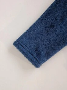 Bộ đồ ngủ nỉ 2 món cho bé trai, màu xanh hải quân trơn, áo khoác cardigan cổ bẻ tay dài và quần, đồ mặc nhà mùa thu/đông cho bé trai, bộ đồ ngủ cho bé trai, đồ ngủ màu xanh hải quân cho bé trai, đồ ngủ cho bé sơ sinh, đồ ngủ mùa thu cho bé trai. - Màu xanh lam - Xem 4