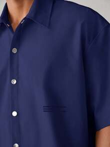 SWAVVY 男士休闲日常年轻英伦图案宽松短袖 Polo 衫 - 藏蓝色 - 查看 5