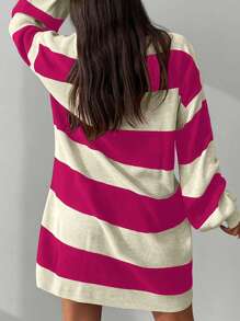 Cloudara Two Tone Drop Shoulder Sweater Dress - Pink - View 2