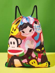 Paul Frank X SHEIN 1 حقيبة ظهر بسحاب كرتوني بطبعة قرد، قابلة للتعديل، حقيبة رياضية، حقيبة قماش، حقيبة كاجوال، حقيبة سفر، حقيبة شاطئ رياضية، مناسبة للجنسين