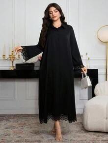 SHEIN Najma Vestido largo modesto y cómodo con bordados y patchwork para mujer de talla grande