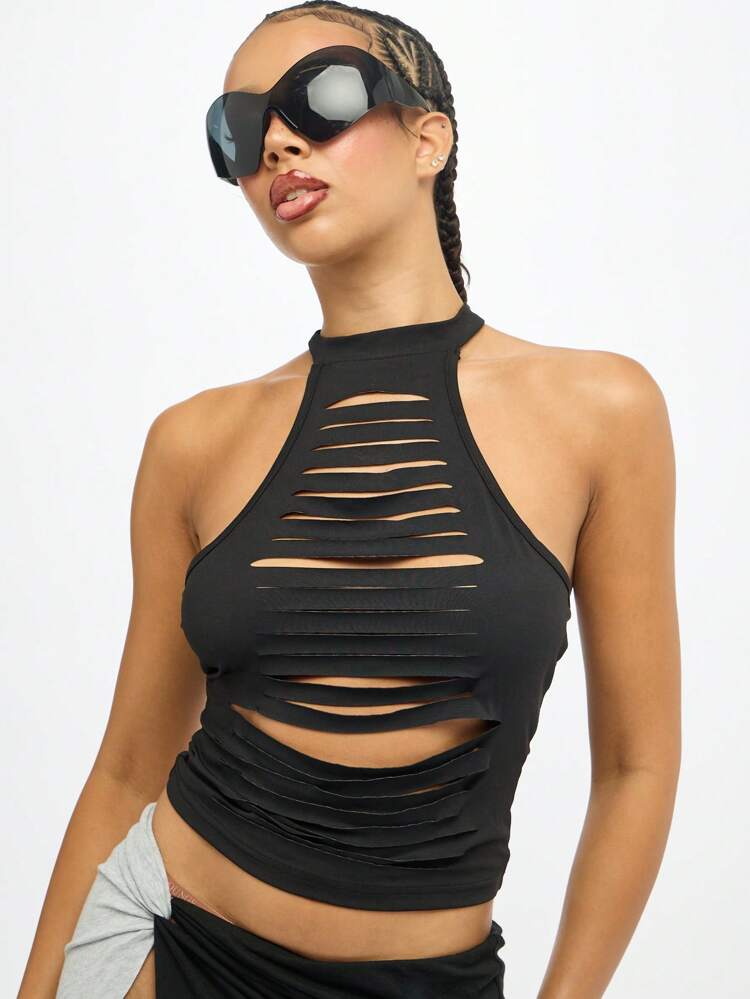 SUMWON WOMEN Canotta con scollo all'americana effetto consumato e design strappato