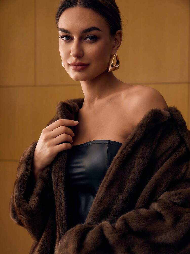 LONG SLEEVE BUTTON FAUX FUR COAT