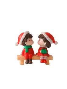 1 Set Mini Cute Christmas Elements Couple Figurines With Mini Stools, Creative Home Decor Ornaments (Stool Style Random) - Multicolor - View 11
