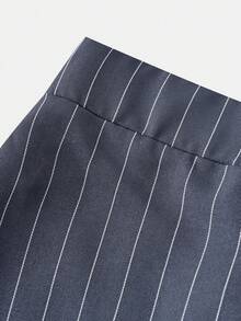 青少年女孩休闲通勤梭织条纹背心和裤子套装 - 深灰色 - 查看 5