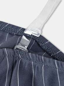 青少年女孩休闲通勤梭织条纹背心和裤子套装 - 深灰色 - 查看 7