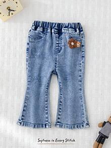 Cozy Pixies Baby Girl 3D Flower Elastic Waist Flared Pants, Versatile & Comfortable