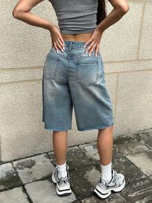 EURMUSE Damen Einfarbige Lässige Jeans Shorts - Helle Waschung - Übersicht 2