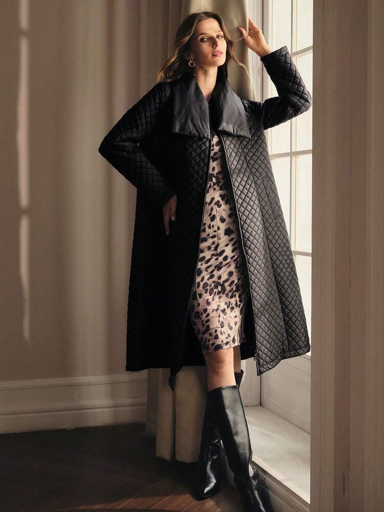 BELTED ZIPPER WINTER COAT