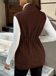 SHEIN Áo vest dệt kim lưng rút màu trơn thường ngày cho bà bầu, Thu/Đông - Cà phê nâu - Xem 2