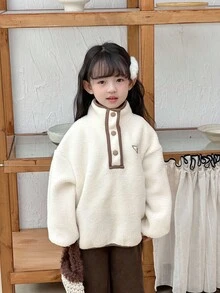 DAZY 少女羊羔绒刺绣韩版长袖卫衣，春秋季 - 卡其色 - 查看 4