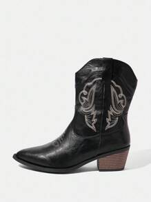 Styleloop 新款女式欧美风马靴，厚底防滑耐用，刺绣工艺，柔软舒适，波西米亚风装扮，美式复古风，波西米亚风，西部音乐节，派对，圣诞节，万圣节装扮 - 黑色 - 查看 8