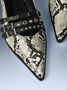 CUCCOO GRLICON New Pointed Toe Buckle Mule Flats Mary Jane Backless Sandals - Black - View 4