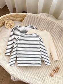 SHEIN 3件套女婴可爱休闲针织长袖上衣 - 杏色 - 查看 2