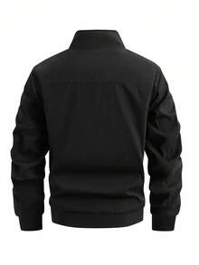Manfinity Homme Men Plus Size Minimalist Printed Zip-Up Long Sleeve Jacket,Fall - Black - View 2