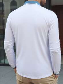 Manfinity Homme Áo thun polo nam tay dài màu tương phản, thường ngày, đi làm, Áo thun polo nam tay dài, Áo thun polo trắng và xanh nam, Áo thun polo nam tay dài, Áo thun polo nam thời trang, Áo thun polo nam mùa hè - trắng - Xem 2