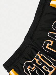 Manfinity Homme Men's Printed Contrast Trim Short Sleeve T-Shirt And Shorts Set , Men S Two Pieces Short Sets , Chicago Shirt - Black - View 7