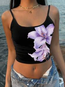 SHEIN EZwear 女士时尚度假休闲花卉印花吊带背心 - 彩色 - 查看 3