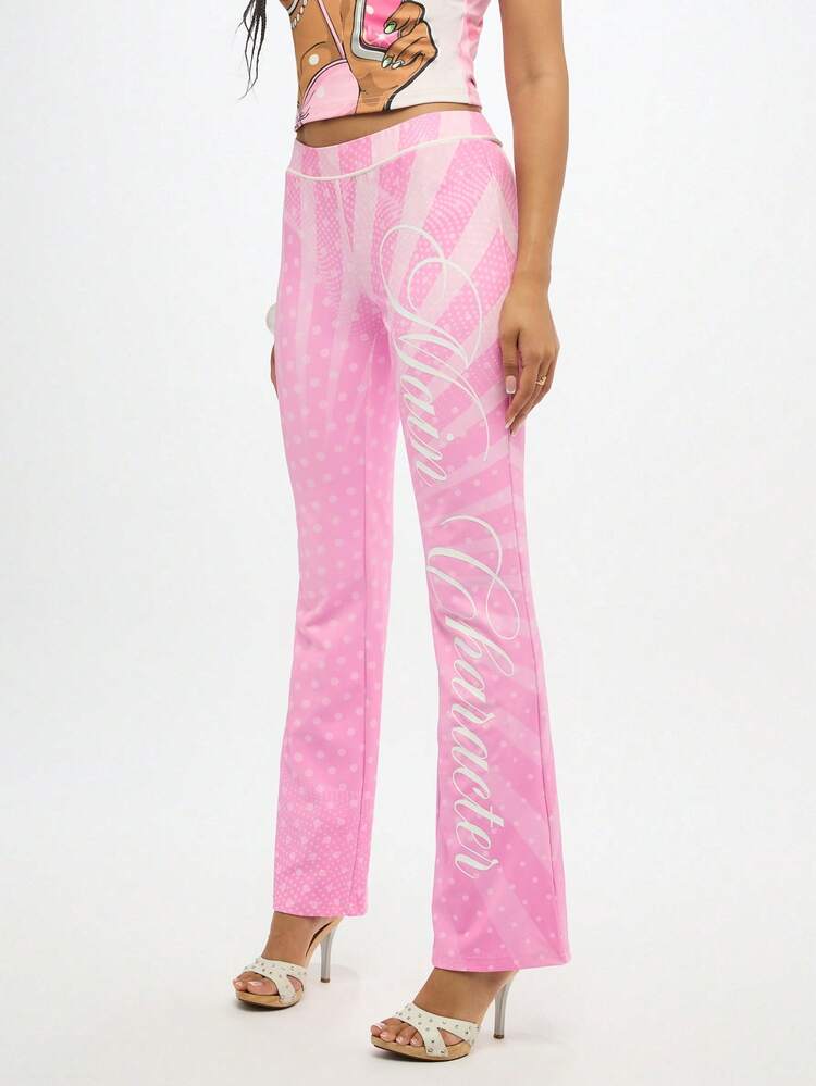 SUMWON Retro Y2K Flare Pants High Waisted Wide Leg Trousers Polka Dot Pattern Festival Club Party Aesthetic Bell Bottom Statement Pants